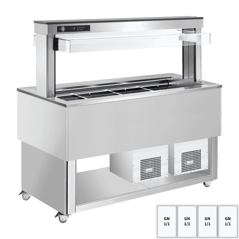 Insulă frigorifică pentru expunere alimente, reglabilă GN 4-1/1 Inox