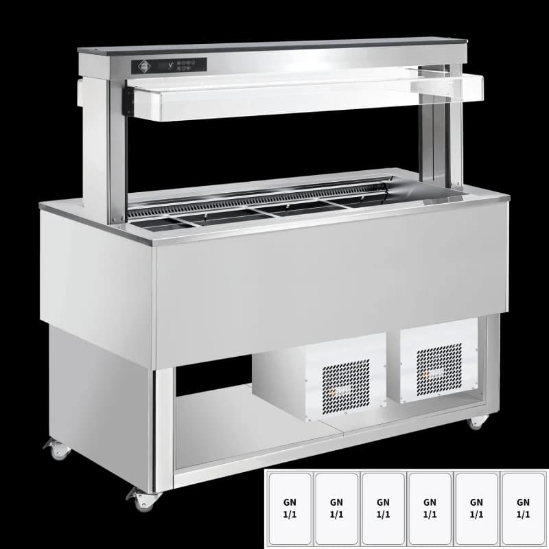 Insulă frigorifică pentru expunere alimente, reglabilă GN 6-1/1 Inox