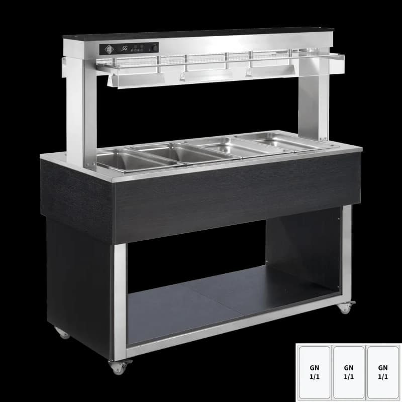 Insulă expunere alimente încălzită, tavă bain marie GN 3-1/1 - 200 mm, Inox