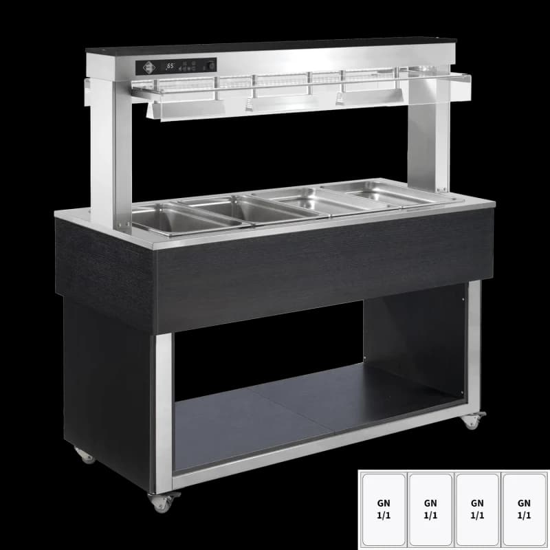 Insulă expunere alimente încălzită, tavă bain marie GN 4-1/1 Wenge