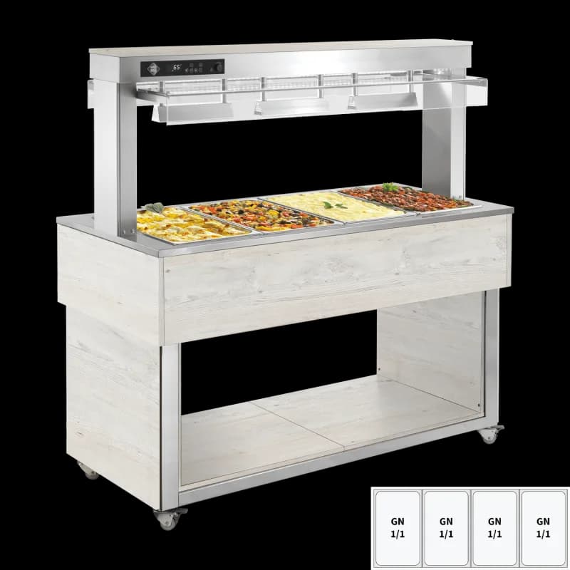 Insulă încălzită pentru expunere alimente, tavă bain marie GN 4-1/1 Hemlock