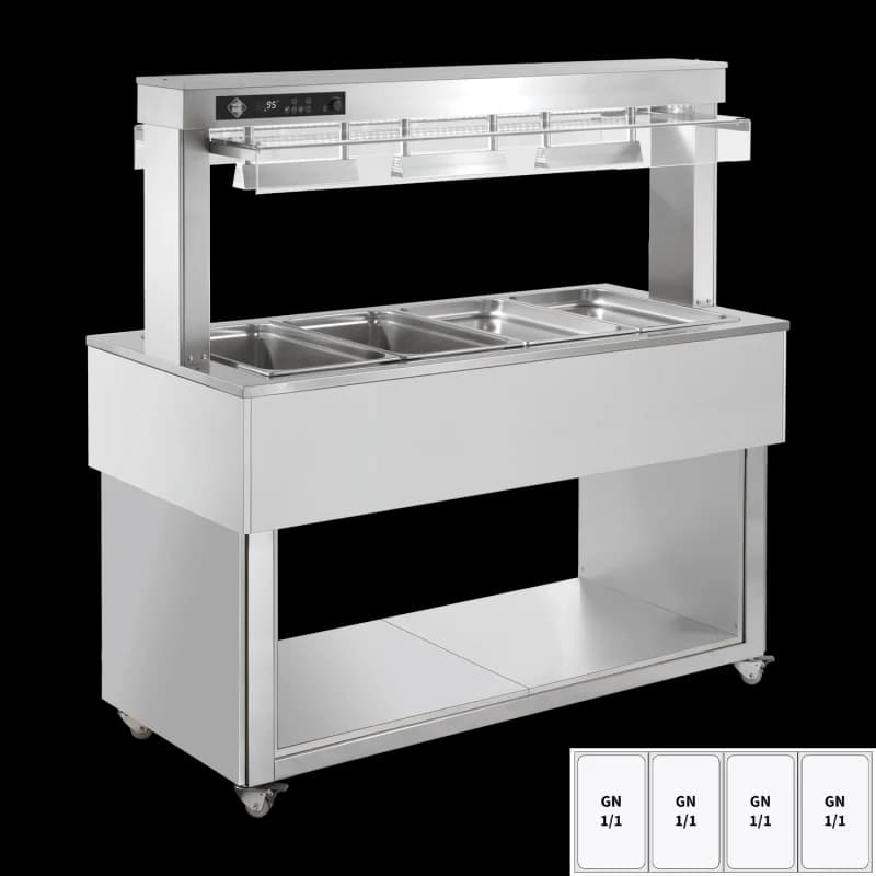 Insulă expunere alimente încălzită, tavă bain marie GN 4-1/1 RAL