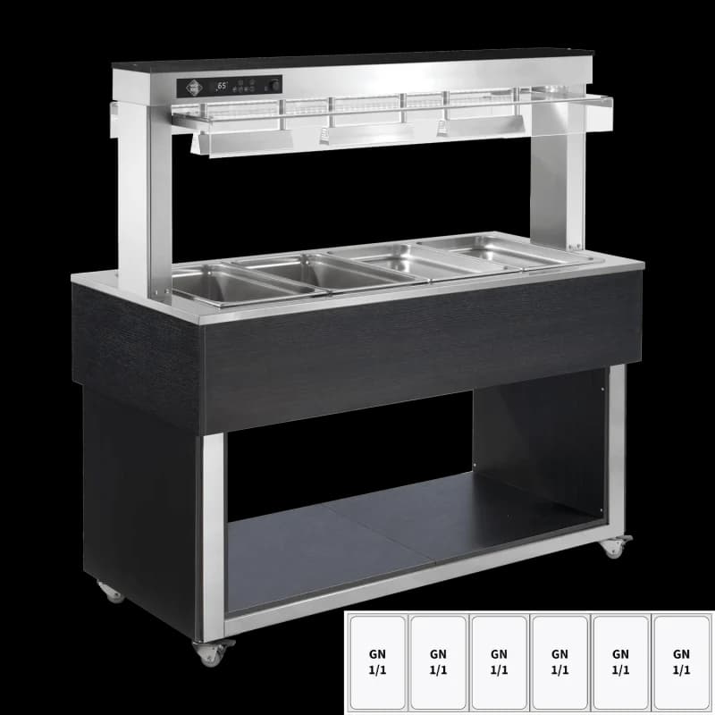 Insulă expunere alimente încălzită, tavă bain marie GN 6-1/1 Wenge