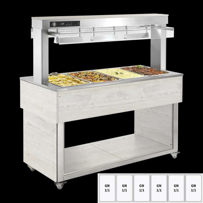 Insulă de prezentare alimente încălzită, tavă bain marie GN 6-1/1 Hemlock
