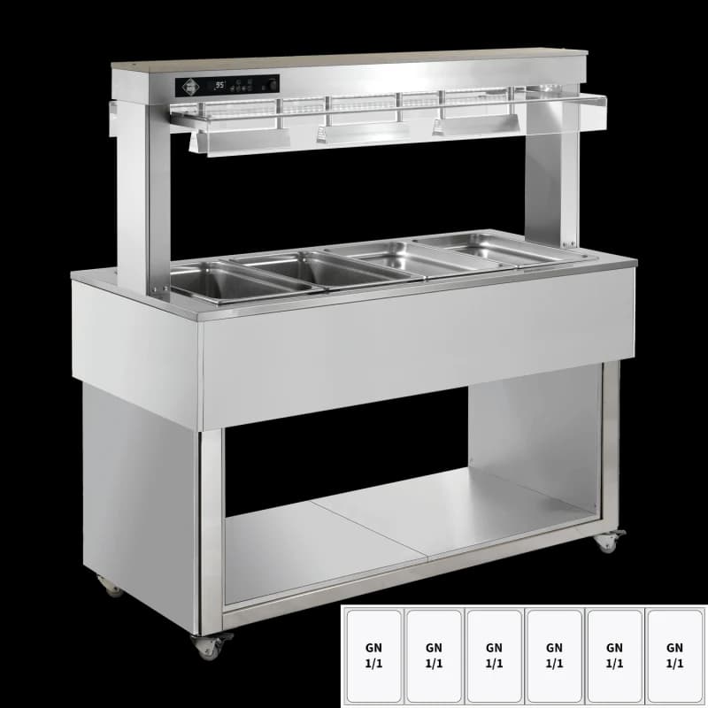 Insulă încălzită pentru expunere alimente, tavă bain marie GN 6-1/1 RAL