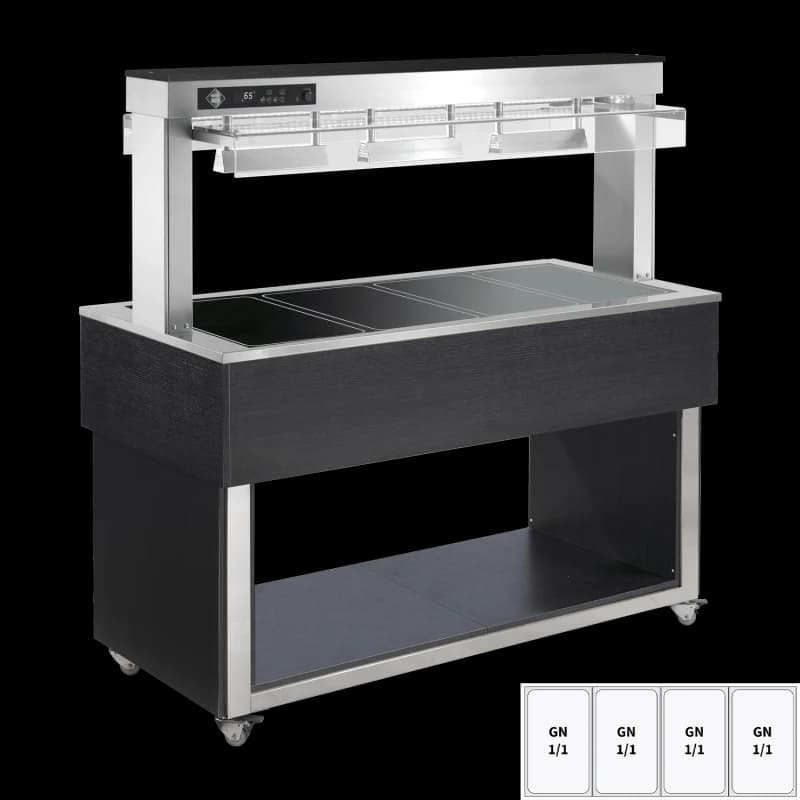 Insulă de prezentare alimente încălzită, plită ceramică din sticlă GN 4-1/1 Wenge
