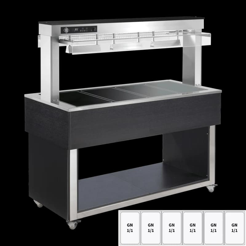 Insulă de prezentare alimente încălzită, plită ceramică din sticlă GN 6-1/1 Wenge