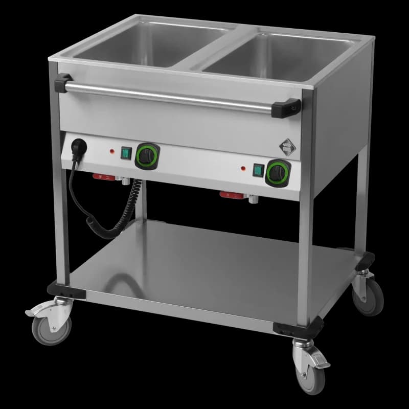Cărucior bain marie electric GN 2-1/1 controlere pe latura lungă cu raft