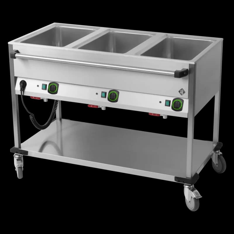 Cărucior bain marie electric GN 3-1/1 controlere pe latura lungă cu raft