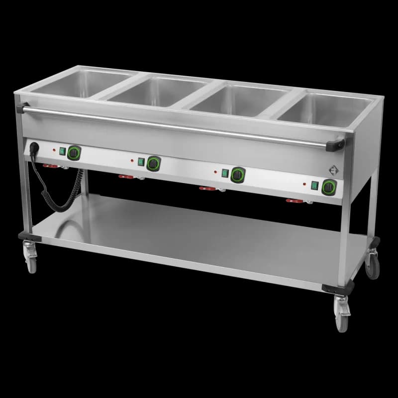 Cărucior bain marie electric GN 4-1/1 controlere pe latura lungă cu raft