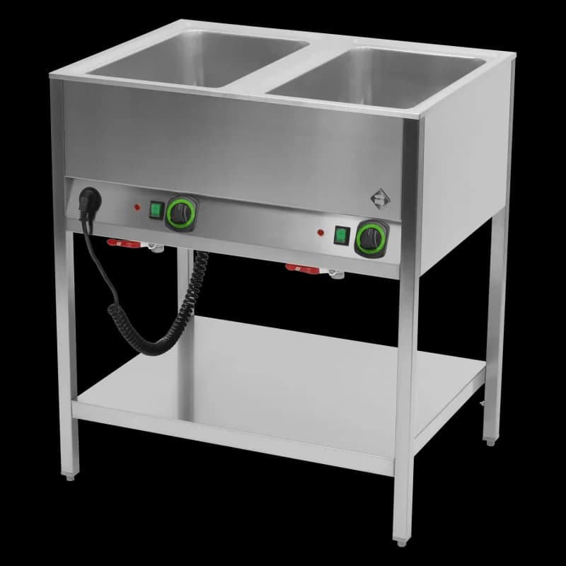 Bain marie staționar electric GN 2-1/1 controlere pe latura lungă cu raft