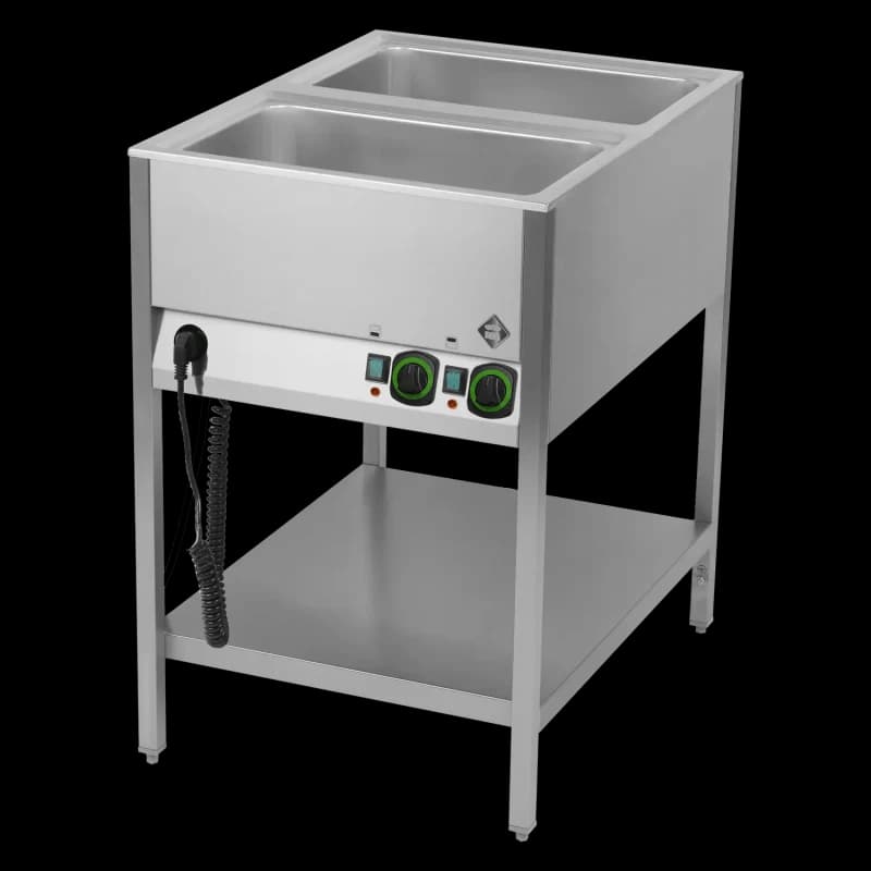 Bain marie staționar electric GN 2-1/1 controlere pe latura scurtă cu raft
