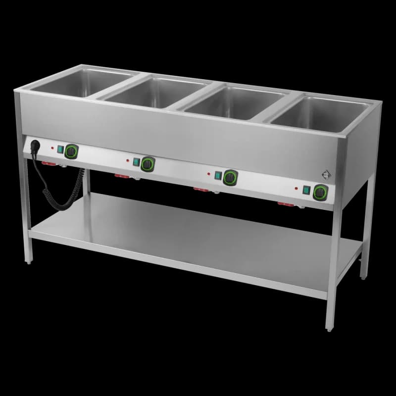 Bain marie staționar electric GN 4-1/1 controlere pe latura lungă cu raft