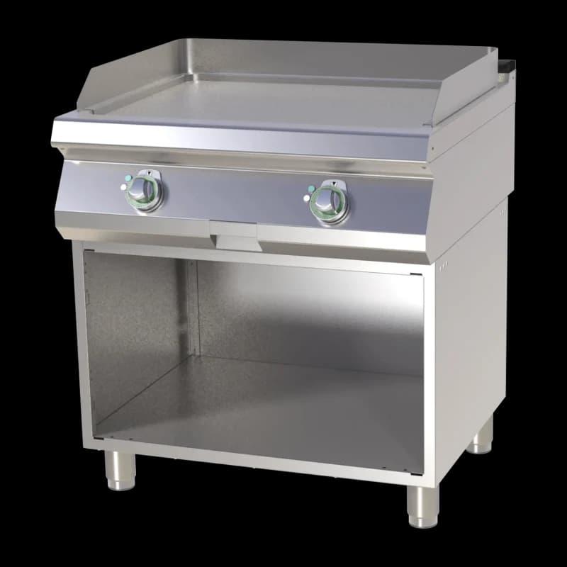 Plită fry-top netedă cromată pe dulap deschis