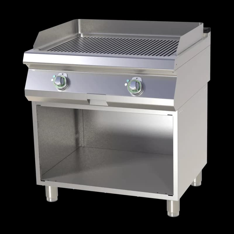 Plită fry-top canelată pe dulap deschis