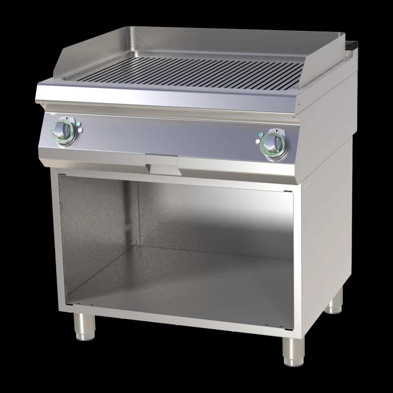 Plită fry-top canelată cromată cu dulap