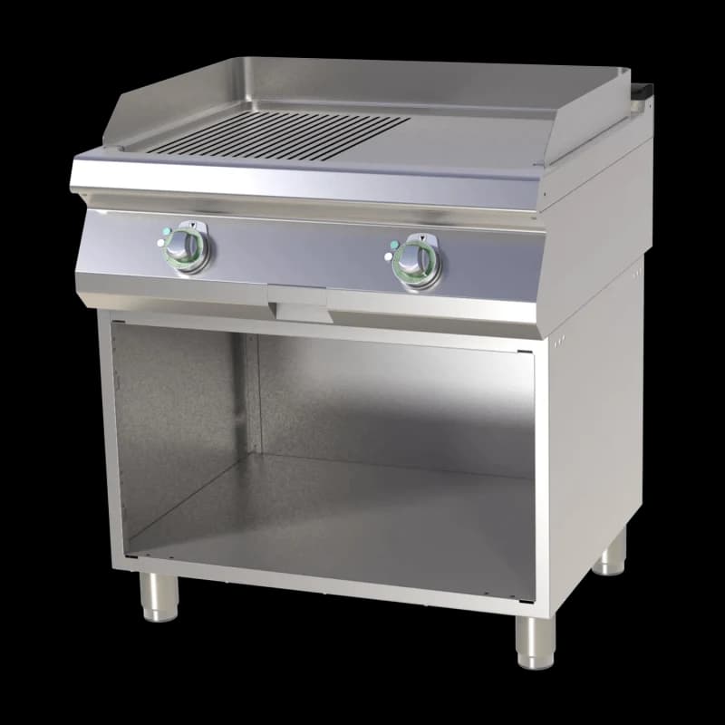 Plită fry-top combinată cromată cu dulap