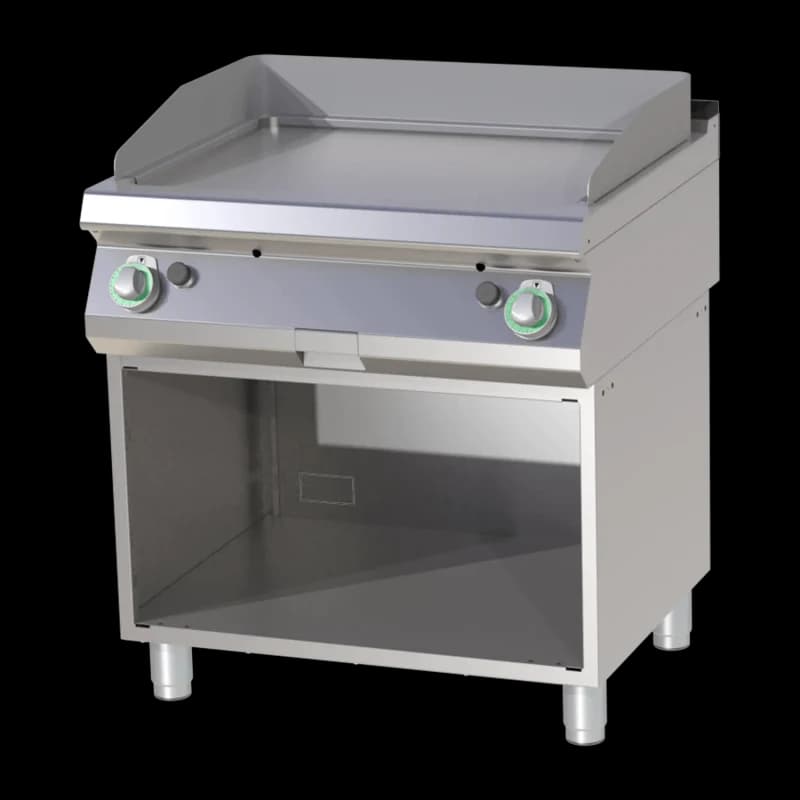 Plită fry-top netedă cromată pe dulap deschis