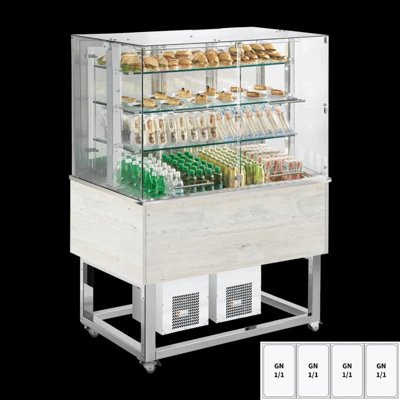 Vitrină refrigerată GN 4-1/1 capac inferior, deschidere laterală, Hemlock