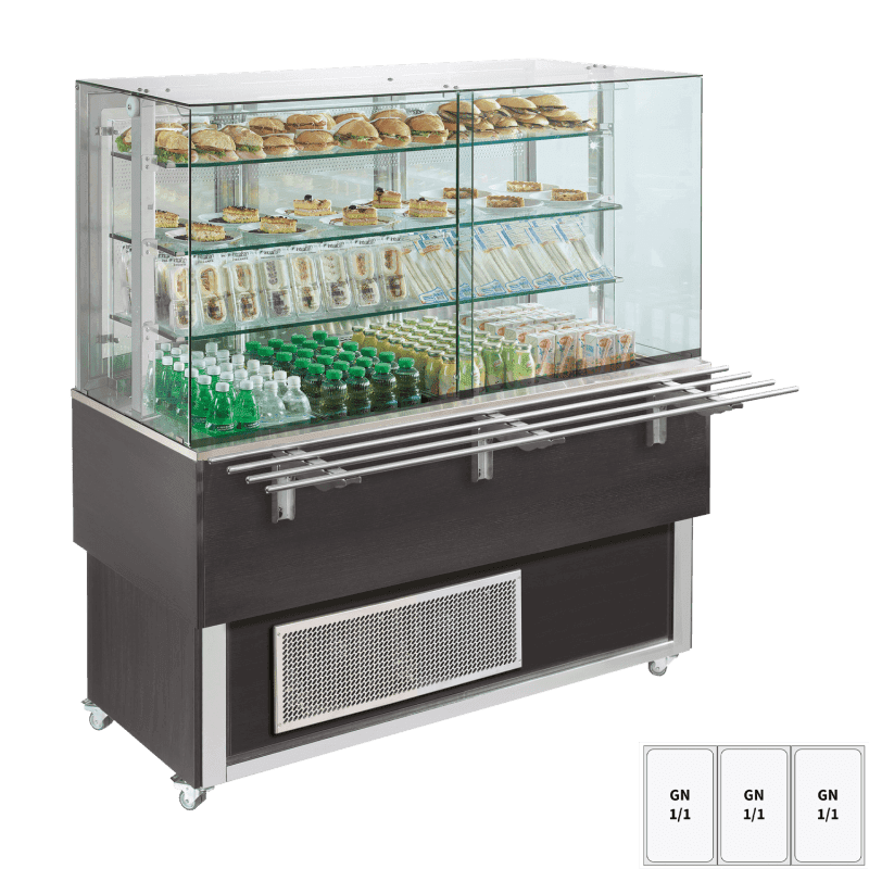 Vitrină refrigerată GN 3-1/1 capac inferior, deschidere laterală, Wenge