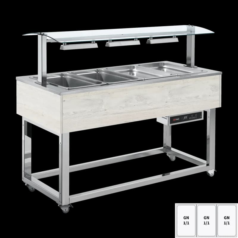 Vitrină insulă încălzită, bain-marie GN 3-1/1 Hemlock