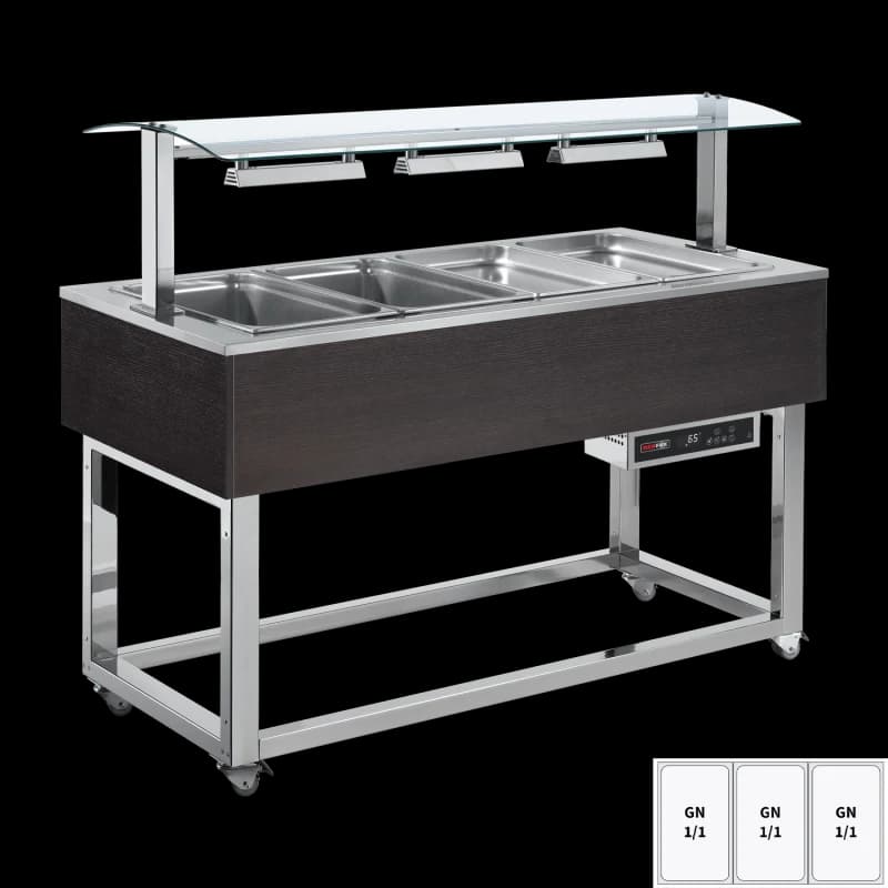 Vitrină insulă încălzită, bain-marie GN 3-1/1 Wenge
