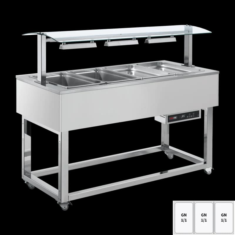 Vitrină insulă încălzită, bain-marie GN 3-1/1 RAL