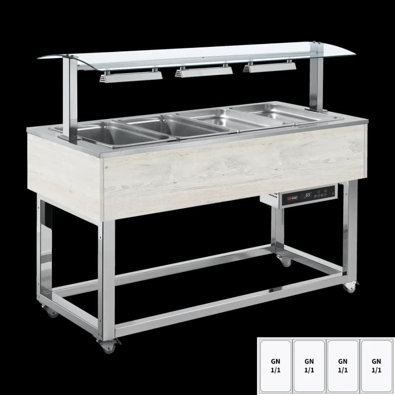 Vitrină insulă încălzită, bain-marie GN 4-1/1 Hemlock