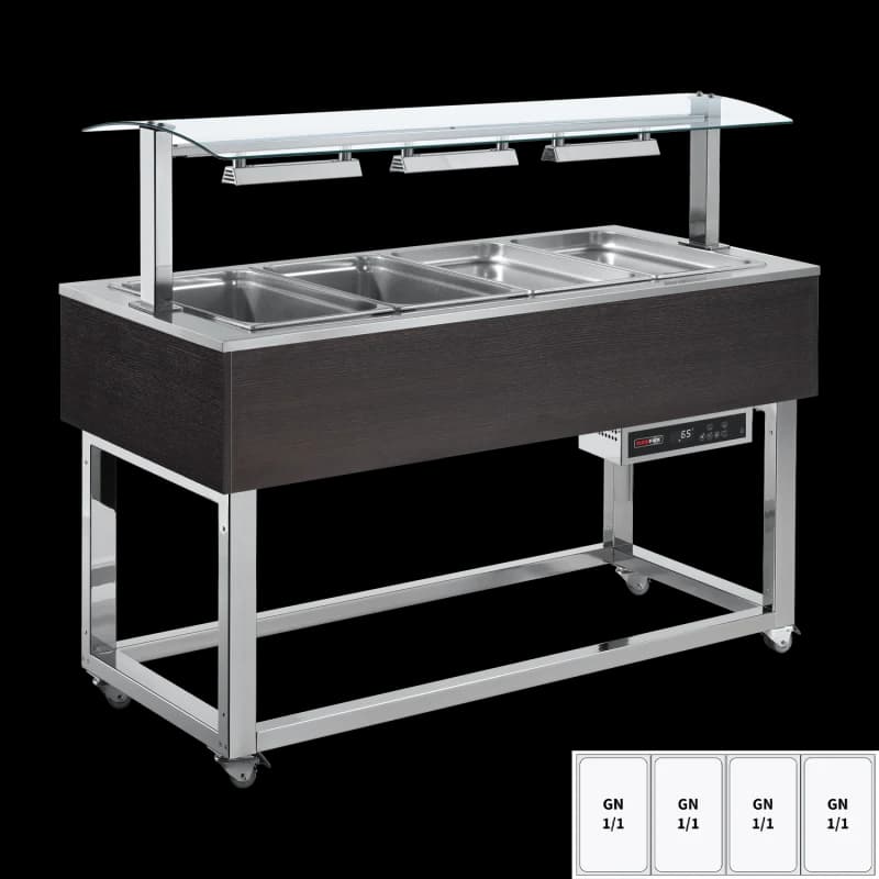 Vitrină insulă încălzită, bain-marie GN 4-1/1 Wenge