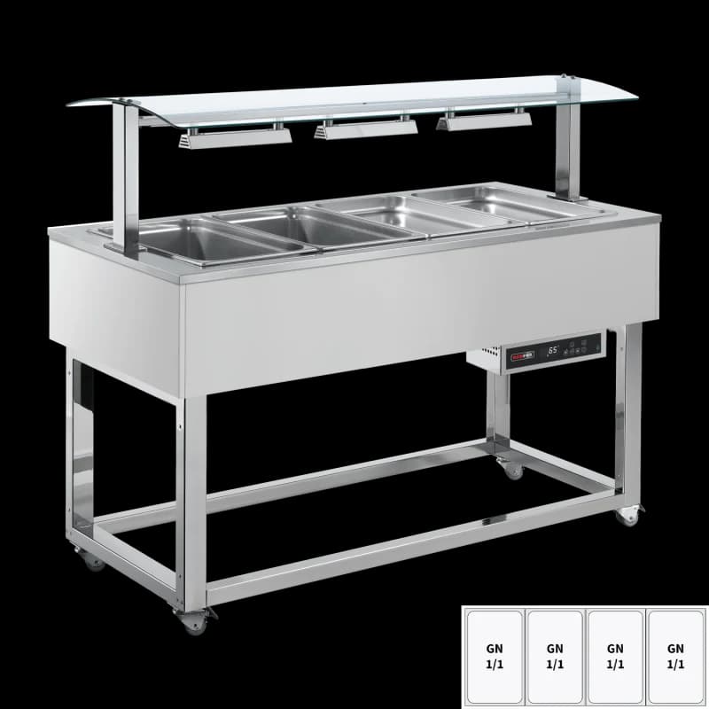 Vitrină insulă încălzită, bain-marie GN 4-1/1 RAL