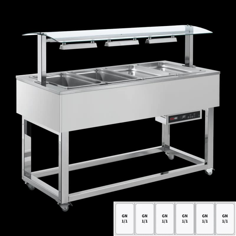 Vitrină insulă încălzită, bain-marie GN 6-1/1 RAL