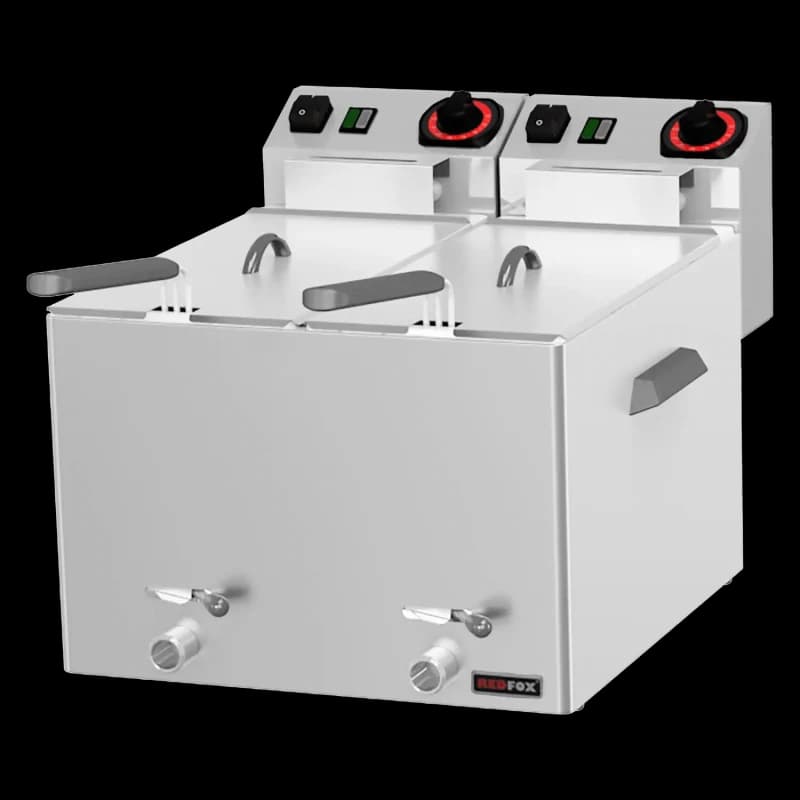 Friteuză pentru pește electrică 2 coșuri 0,43 kW/l, 8+8 l de masă robinet scurgere 230 V